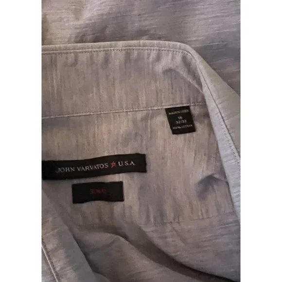 JOHN VARVATOS Sz 16x32-33 MENS Dress Shirt Gray Lightweight Cotton Button - Picture 10 of 12